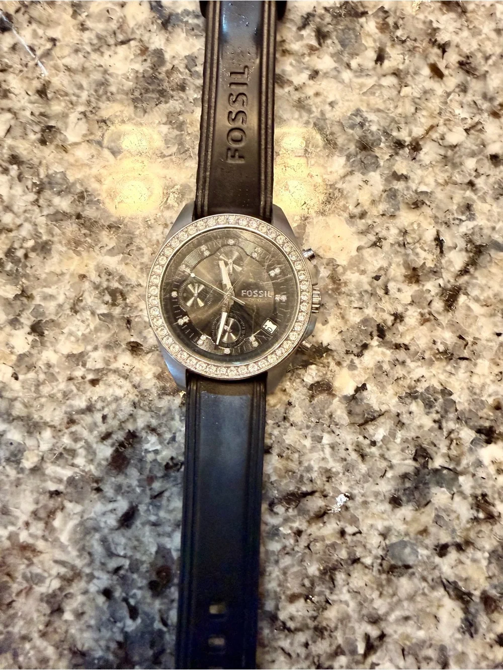 Fossil Women's Black Strap Watch with Silver Accents